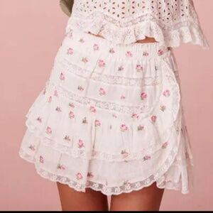 NWT Loveshackfancy Agnessa ruffle mini skirt in Pink Potion